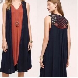 Anthropologie SATURDAY SUNDAY Size-S Navy Blue Macrame Back Vest Duster